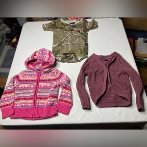 Girls bundle of 3. Size 3T. Greendog hoodie sweater. Gap sweater/cardigan